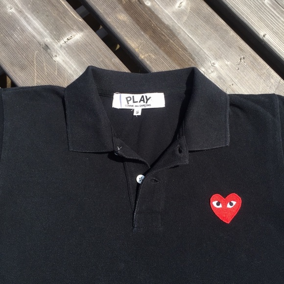 Comme des Garçons Heart Embroidery Polo Shirt Small - Picture 3 of 7